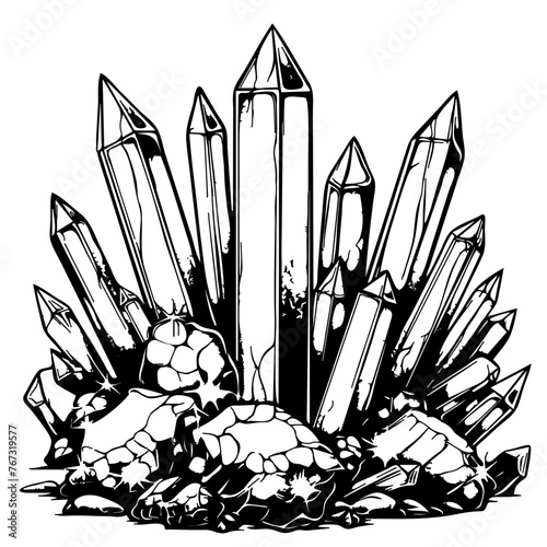 Crystal Cluster Line Art Illustration Vector
