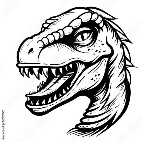 Detailed Dinosaur Head Illustration Vector in Black
