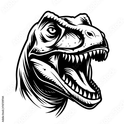 Detailed Dinosaur Head Illustration Vector in Black © Mateusz