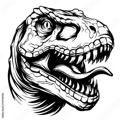 Detailed Dinosaur Head Illustration Vector in Black