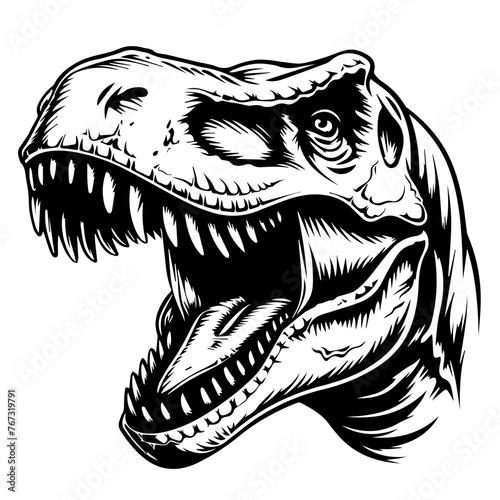 Detailed Dinosaur Head Illustration Vector in Black