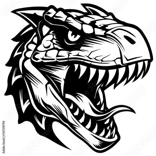 Detailed Dinosaur Head Illustration Vector in Black