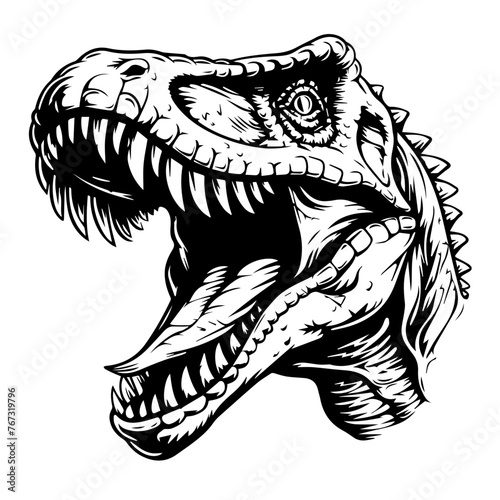 Detailed Dinosaur Head Illustration Vector in Black