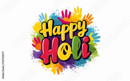 Happy Holi Greeting Card with white background