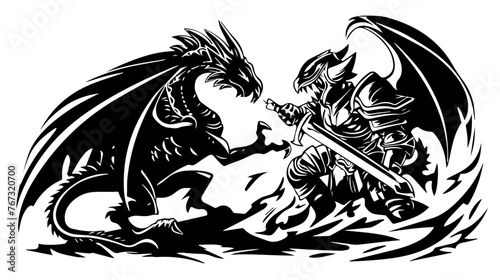 Knight Facing a Fierce Dragon Vector Illustration 