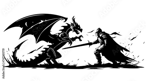 Knight Facing a Fierce Dragon Vector Illustration
