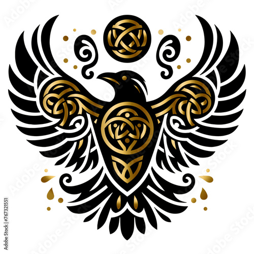Design Name (0)The Raven of gold, In Norse, Celtic style, isolated on white, vector illustration
