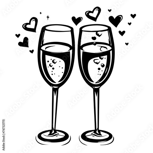 Romantic Champagne Glasses Toast Drawing
