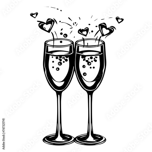 Romantic Champagne Glasses Toast Drawing
