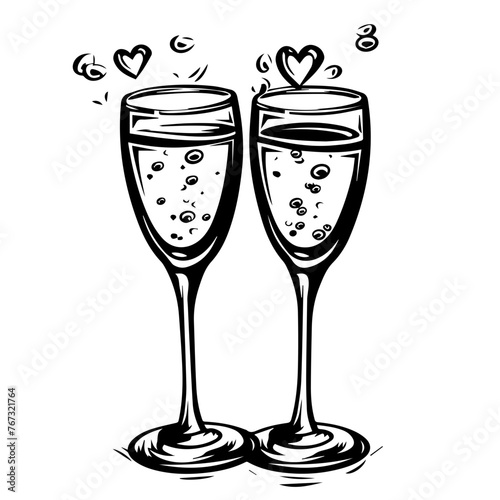 Romantic Champagne Glasses Toast Drawing
