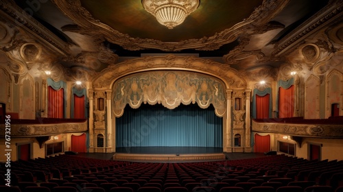 Historic theater with ornate plasterwork and rich draperies. photo