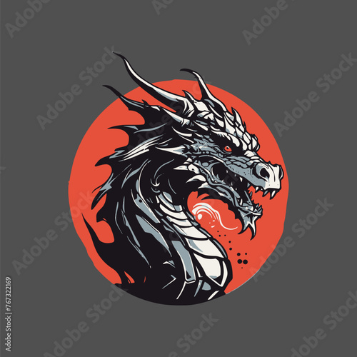 Vector illustration of a dragon head with menacing expression.