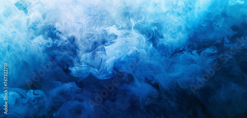 Vibrant cyan and deep indigo hues merging seamlessly in an ethereal haze. Copy space on blank labels.