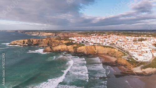 Aerial view of Zambujeira do Mar village and its Beach, Portugal photo