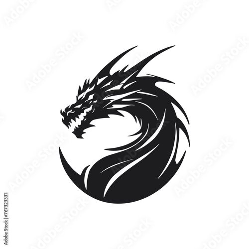 Intricately designed vector illustration of a dragon head with fiery breath.