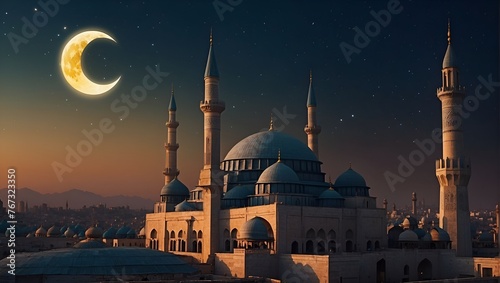 Islamic Background with Mosque and moon