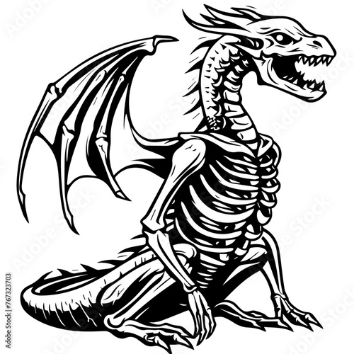 Dragon Skeleton Vector Illustration in Black
