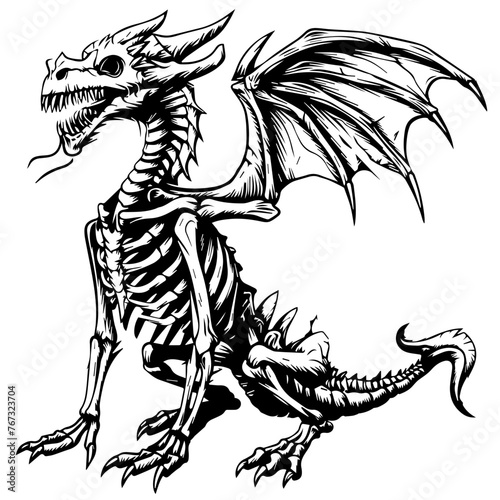 Dragon Skeleton Vector Illustration in Black
