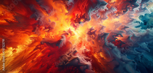 Vibrant explosion of fiery hues blending together seamlessly in a mesmerizing spectacle.  Copy space on blank labels word. 