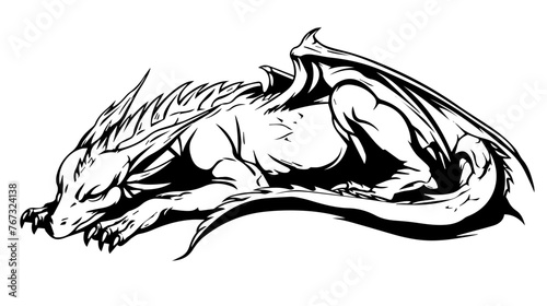 Monochrome Sleeping Dragon Illustration Vector