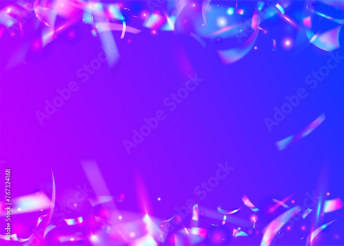 Disco Background. Carnival Confetti. Isolated Paper. Surprise Poster. Laser Texture. Light Christmas Illustration. 3d Burst. Pink Happy Ribbon. Blue Disco Background