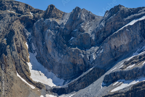 Cirque De Gavarnie, a beautiful glacier in the French Pyrenees in summer with snow