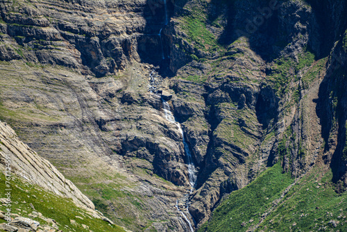 Cirque De Gavarnie, a beautiful waterfall in the French Pyrenees in summer