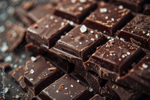 Gourmet dark chocolate with sea salt crystals and cocoa nibs