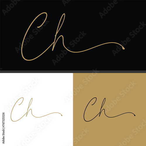 Vector Letter CH Initial handwriting logo with signature and hand drawn style