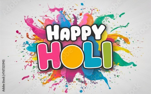 Happy Holi Greeting Card with color explosion on white background