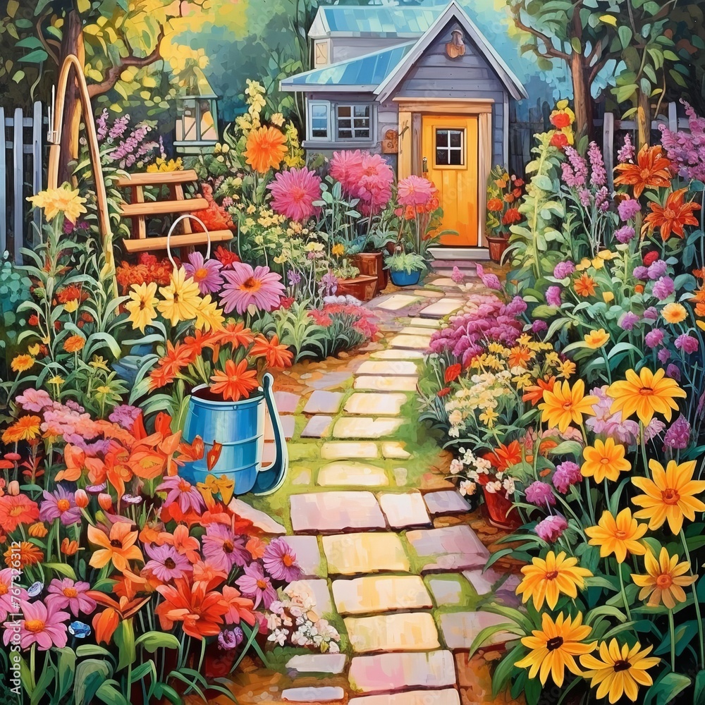 Bright and Colorful Garden Path Filled with To...

