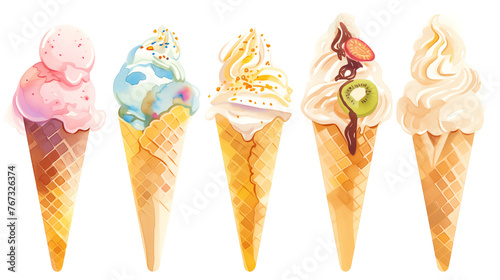 watercolor Cute ice cream cone 