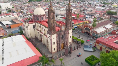 Drone shot of theCathedral of the Immaculate Conception of Zamora de Hidalgo in Zamora, Mexico photo