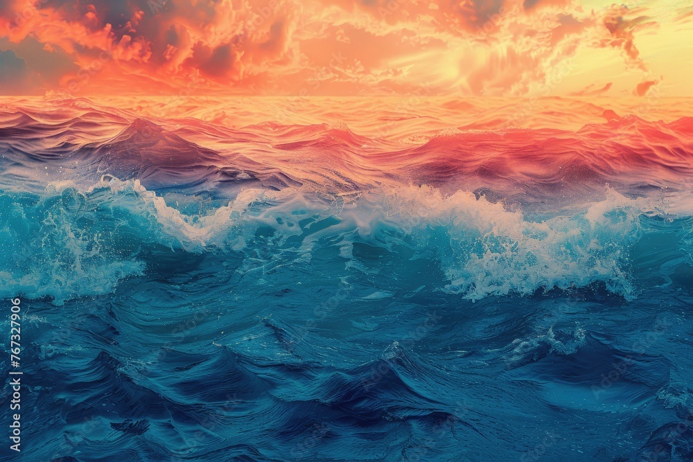 tropical sunset in the style of naturalistic ocean wave