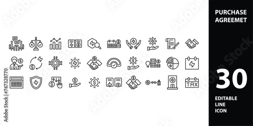 power purchase agreement icons. Thin outline icons pack. Vector illustration