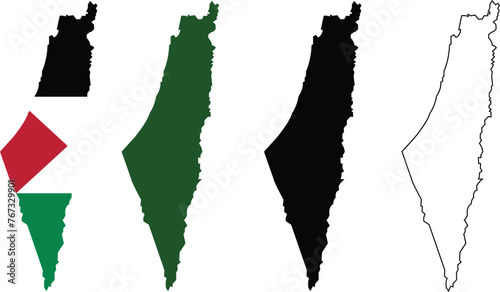 High detailed vector map with national flag palestine isolated on transparent background. Collection of flat line icon set. Global economy famous country. Middle East West Asia. Capital name Jerusalem photo