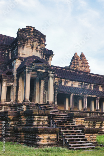 SIEM REAP - APRIL, 25:The landmark Angkor Wat temple where is the most popular place for tourist that 's one of the four major miracle in Oriental. During the Covid 19 pandemic CAMBODIA APRIL, 25 2022 photo