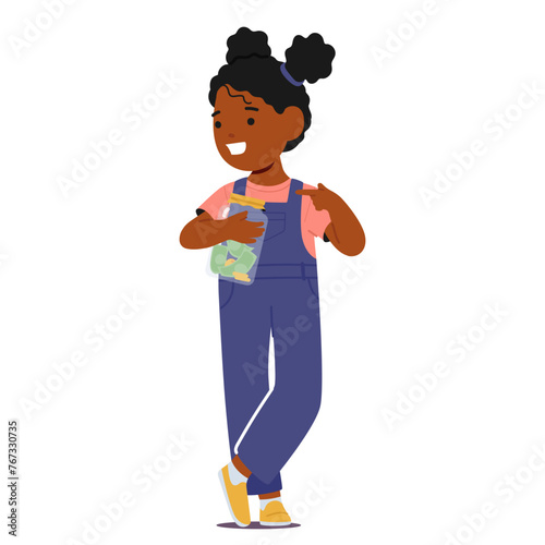Young Girl, Eyes Sparkling With Hope, Clutches A Glass Jar Brimming With Coins And Bills, Her Small Savings For A Dream