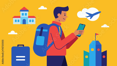A traveler onthego using a mobile shopping app to book flights hotels and activities for their upcoming vacation without ever having to open a