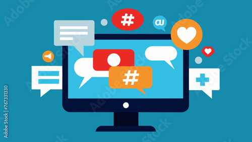 A computer screen displaying various social media platforms and hashtags representing the key to unlocking successful business marketing
