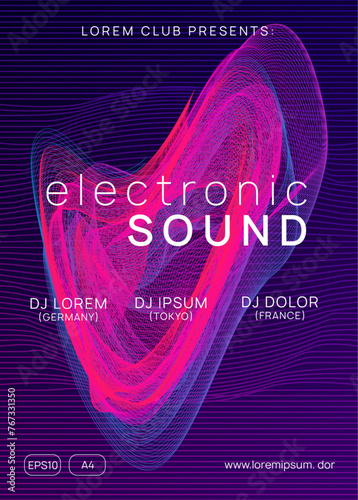 Dance Banner. Blue Night Club Flyer. Soundwave Disco Illustration. Edm Magazine. Concert Vector. Techno Electro Graphic. Violet Fest Event. Green Dance Banner