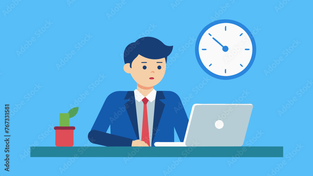 A businessman gazing thoughtfully at a clock ticking on his desk emphasizing the critical role of time management in achieving success. A businessman gazing thoughtfully at a clock ticking on his desk emphasizing the critical role of time management in achieving success.