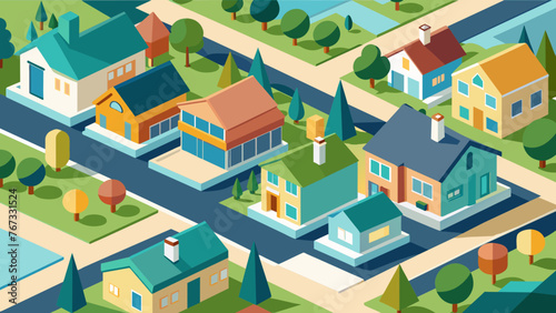 From a higher vantage point the diverse architecture and wellkept homes in this residential area are on full display creating a picturesque and