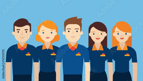 A photo of a professional and polished team of employees all wearing companybranded uniforms demonstrating how branding can bring a sense of