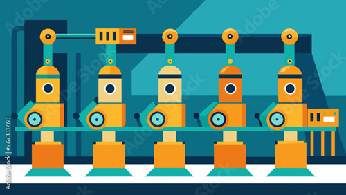 A row of stateoftheart assembly machines working in perfect synchronization expertly guided by AI algorithms for maximum productivity and