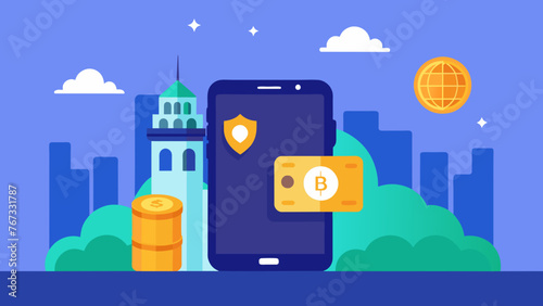A smartphone displaying a secure cryptocurrency wallet with a background of international landmarks symbolizing the convenience and