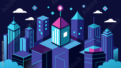 A futuristic cityscape with buildings made of blockchain codes illustrating the transformation of traditional finance into a decentralized