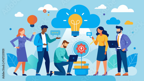 A group of entrepreneurs work together to develop innovative solutions for their business incorporating big data and AI technology to stay