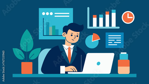 A manager sits at their desk carefully reviewing data and charts with a focused and analytical expression. This represents an analytical