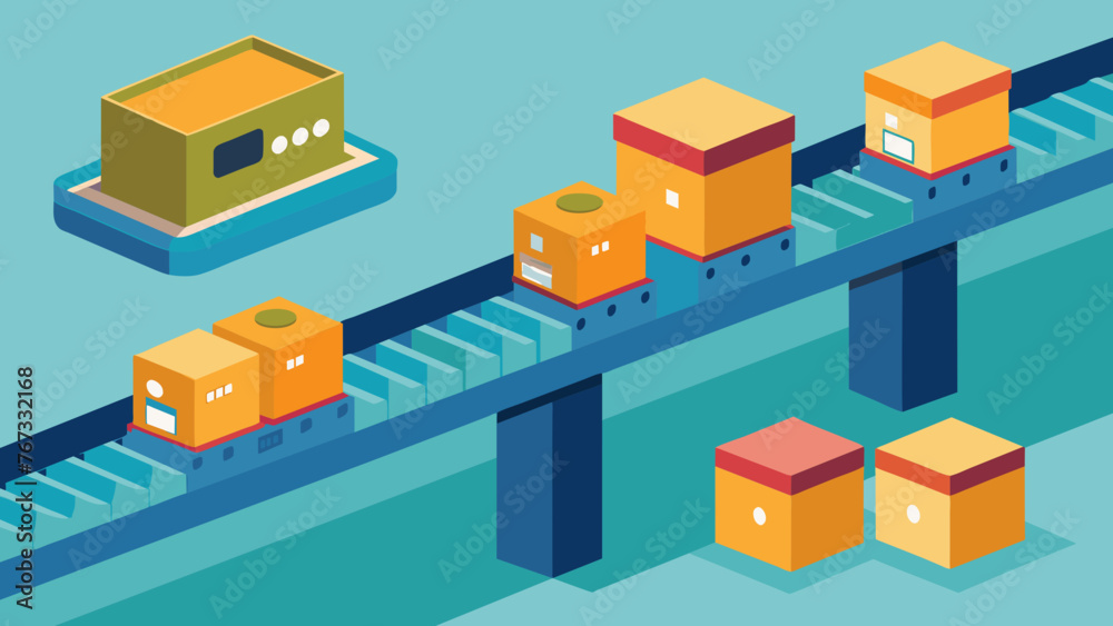 A closeup of an automated conveyor belt system illustrating the smooth flow of goods through the warehouse and the advanced technology used for